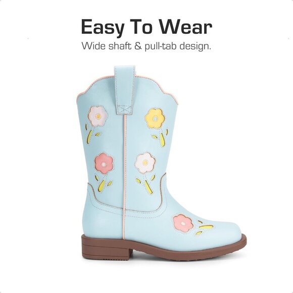 Girls Western Cowboy Boots Mid-Calf Riding Shoes for Kids - Picture 5 of 6